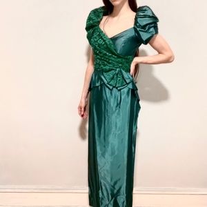 Vintage 80s Emerald Prom Dress